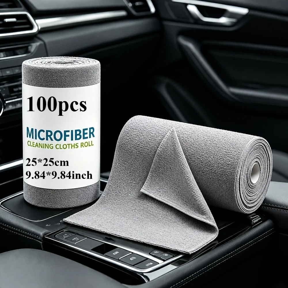 100pcs Extra Large Roll of Microfiber Car Cleaning Towels, Reusable Cleaning Cloth Roll, Convenient Hand-Tearable Microfiber Towel Roll, Reusable Cleaning Wipes, Household Kitchen Towel Roll, Car Wash Cloth, Multi-purpose Alternative, Suitable for Car