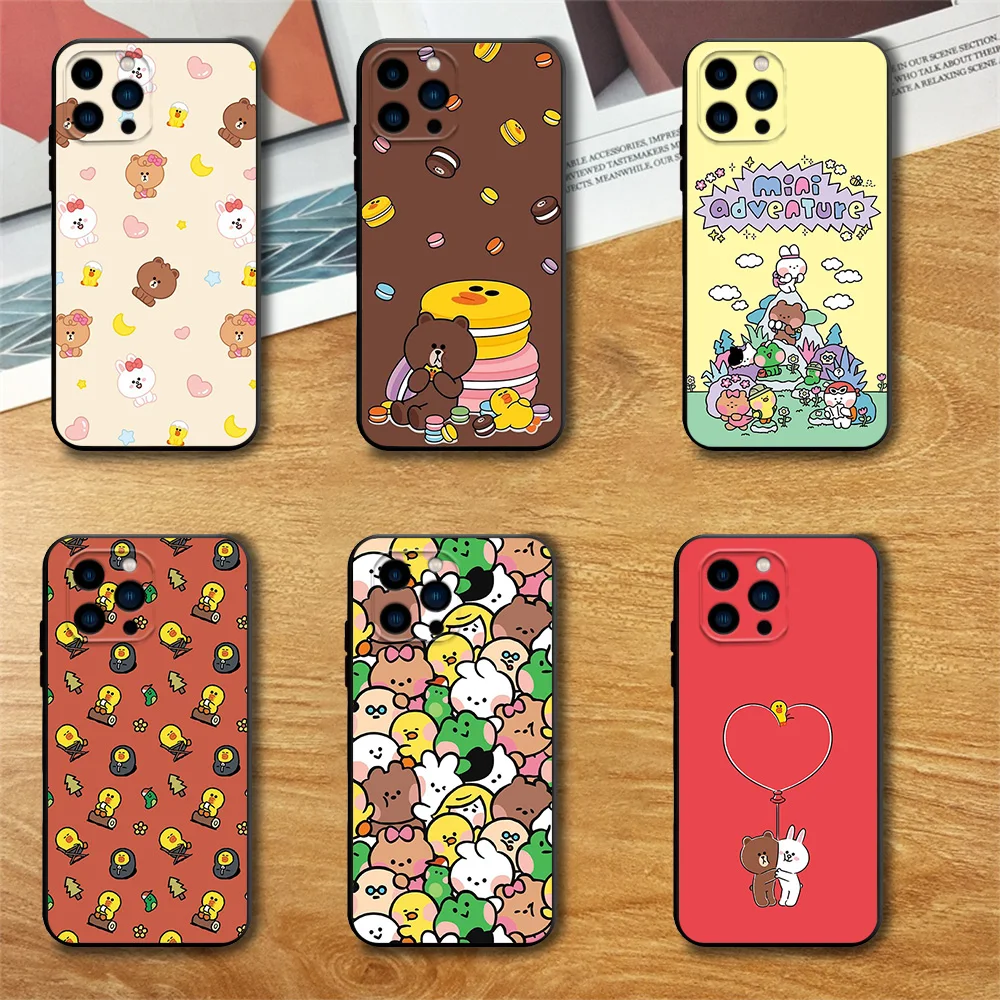 Cute L-LINE F-FRIENDS Phone Case For Samsung S23 S22 ULTRA A22 A23 A32 A34 A52 A53 A54 A71 A72 A73 Black Soft Silicone Cover