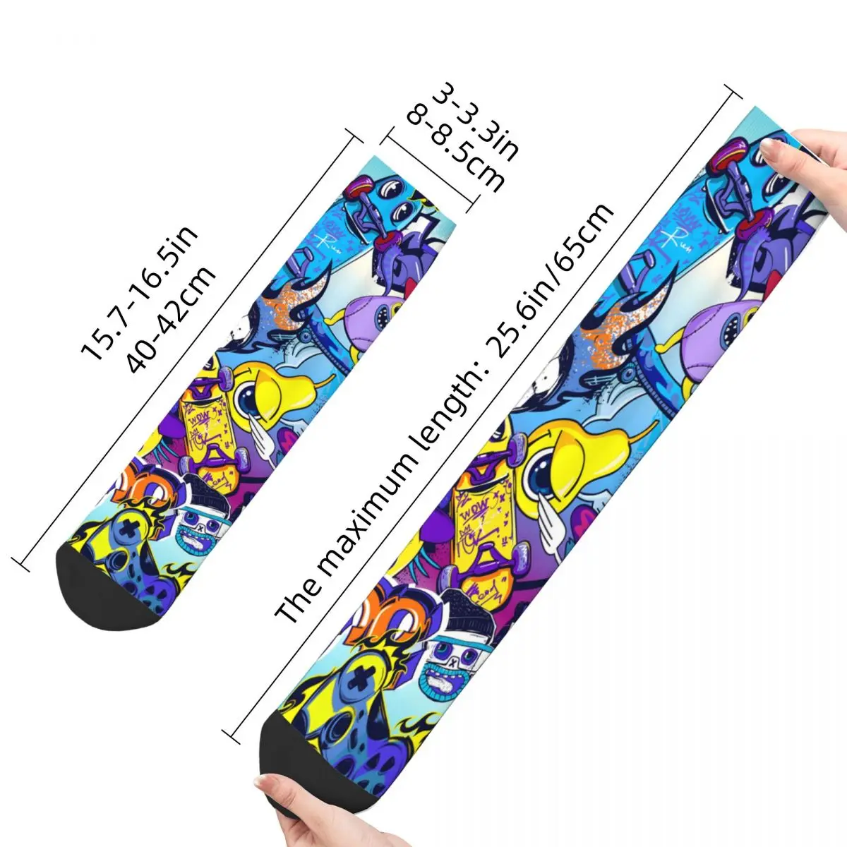 Crazy Sock for Men Comics Monsters Pattern Colorful Street Art Vintage Graffiti Art Pattern Pattern Printed Crew Sock