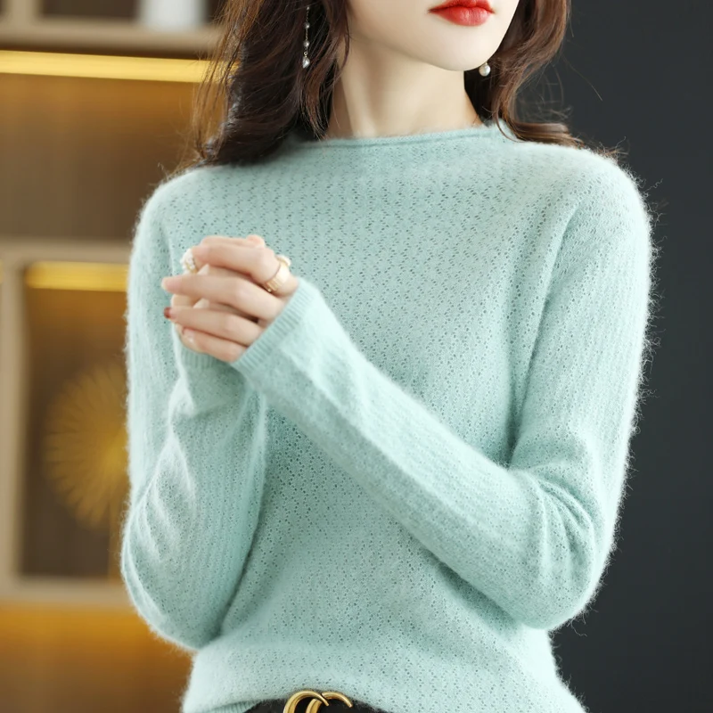 Casual All-Match O-Neck Pullover Sweater Women's 100%Pure Mink Cashmere Sweater Autumn and Winter Soft Comfortable Knit Base Top