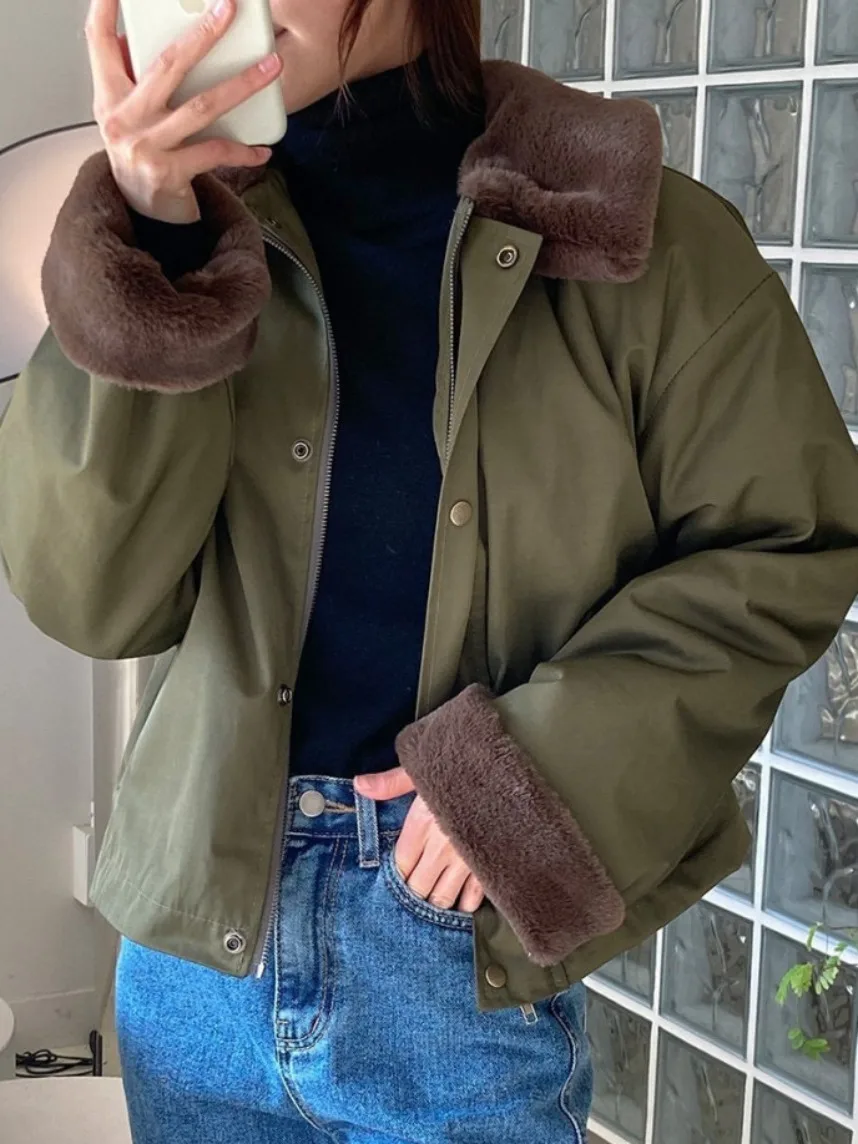 Retro Sle harige kraag oversized rits Jaet dames warmte gevoerde bovenkleding chique winterjas rechte snit lang Sve