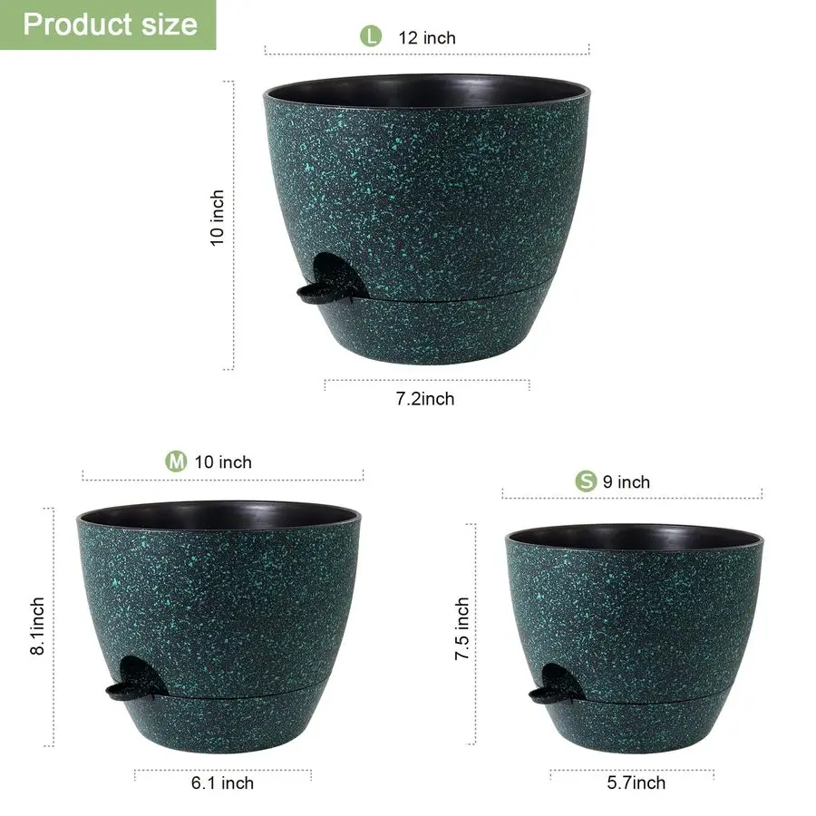 

12 10 9 inch Large Self Watering Pots, Planter, Plant Pots with Mesh Drainage Holes for Indoor Outdoor Garden Plants, Plastic Fl
