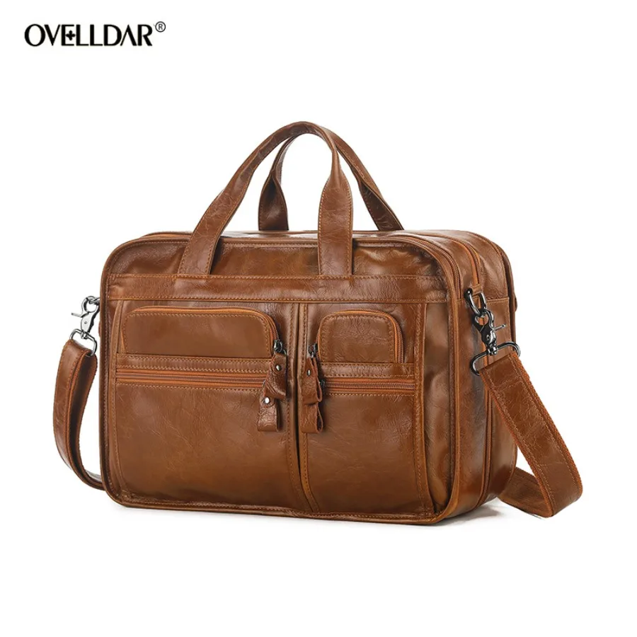

【New style】 casual retro genuine leather men's briefcase 15.6 inch business handbag single shoulder backpack cow leather men's