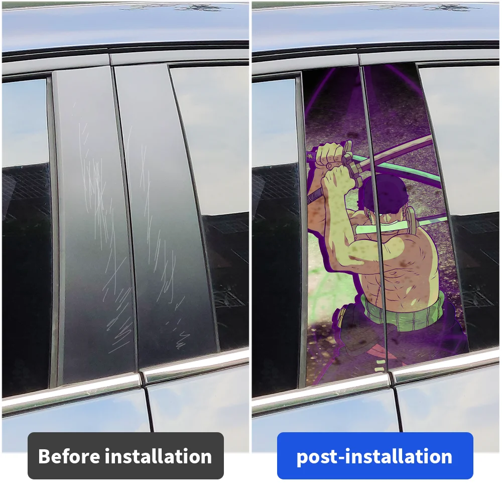 Autocollants de voiture Anime Zoro, pilier B automatique, imperméable, crème solaire, décoration, couverture, rayures, porte, vinyle, décalcomanies, accessoires