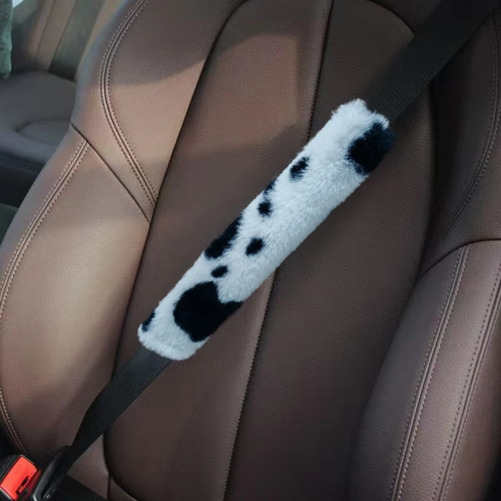 Car Seat Belt Shoulder Protector Plush Cow Pattern Shoulder Protector Anti Pinch Neck Seat Belt Cover Universal Version