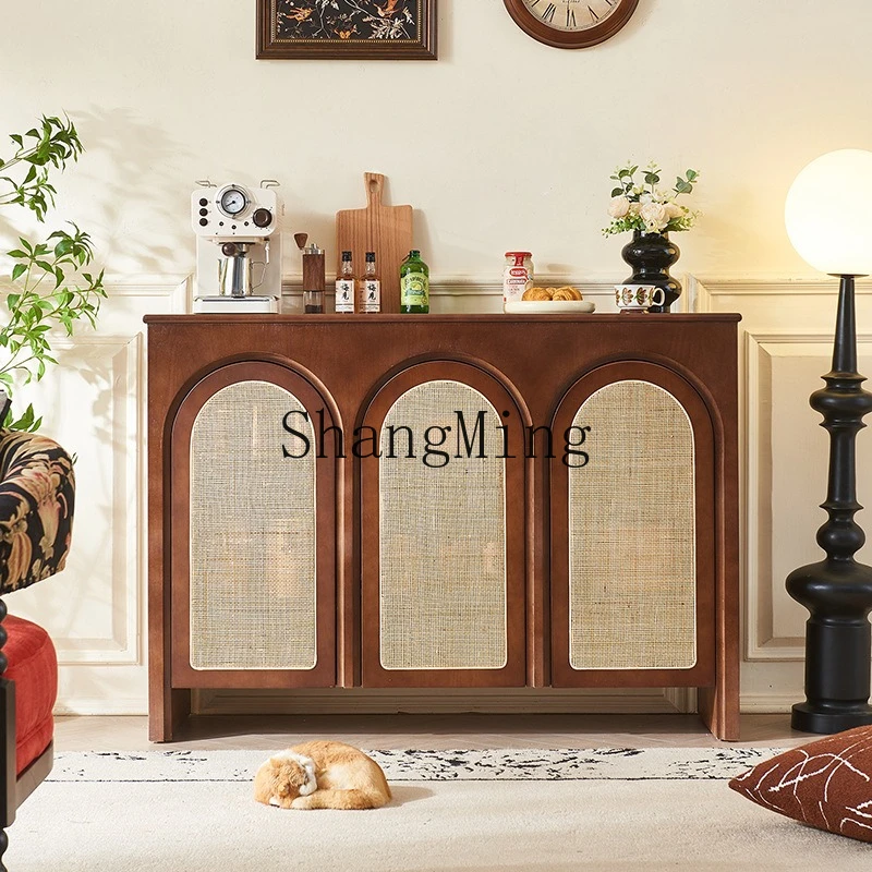 

ZYY medieval rattan cabinet small apartment dining side cabinet retro furniture arched storage locker