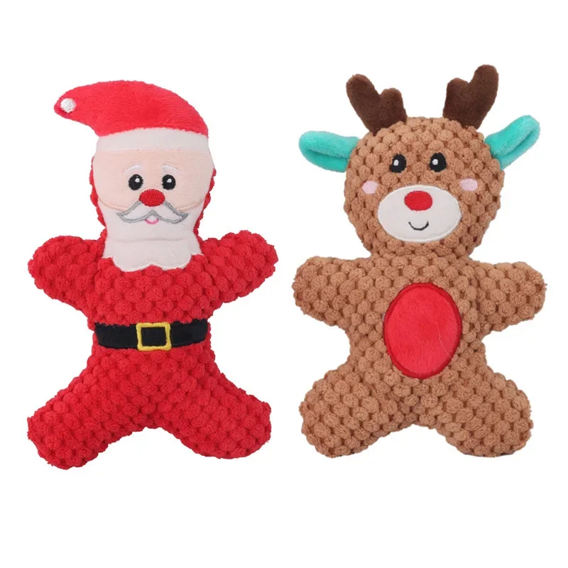 Xmas Pet Dog Plush Chew Toy Santa Elk Gingerbread Man Donut Cat Dog Christmas Series Cartoon Dog Toy Plush Squeak Toy Cookies