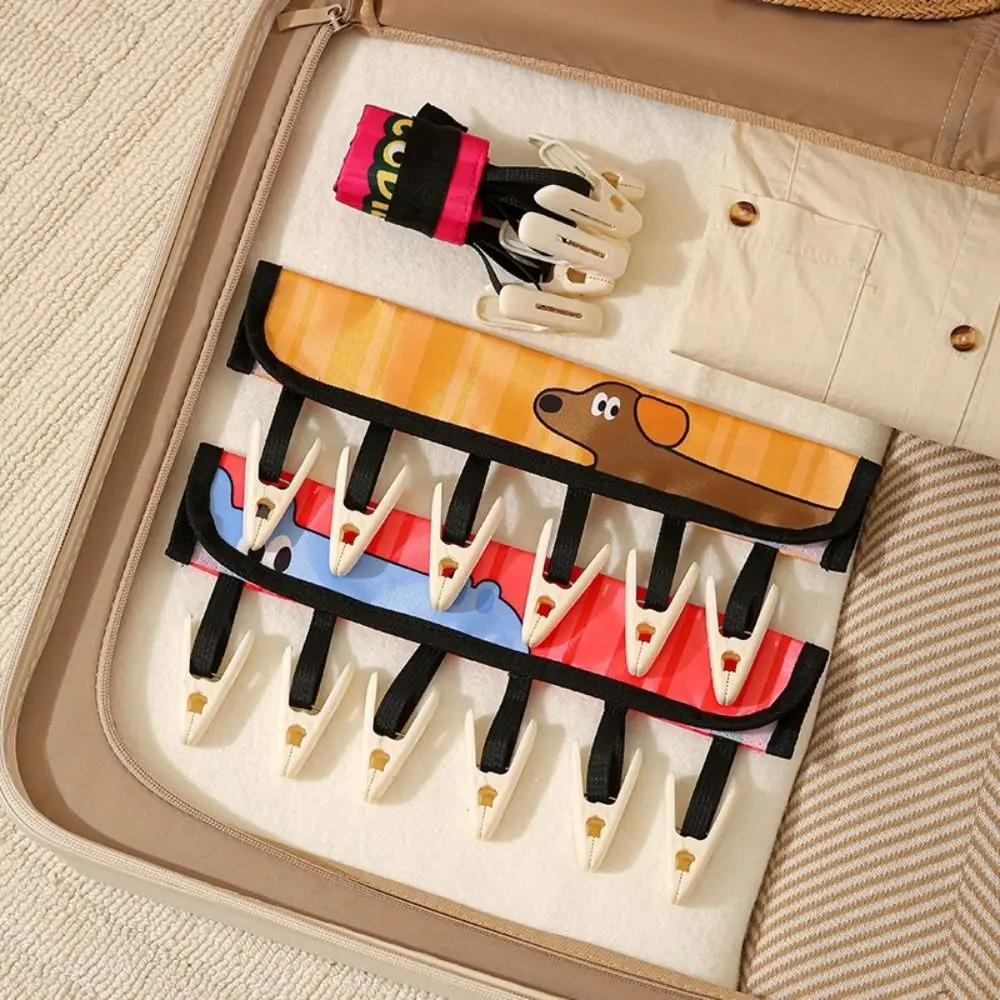 6 Clips Folding Clothes Hangers Multifunctional Space-saving Portable Socks Clip Rack Hanging Cartoon Hats Organizer Rack Scarf