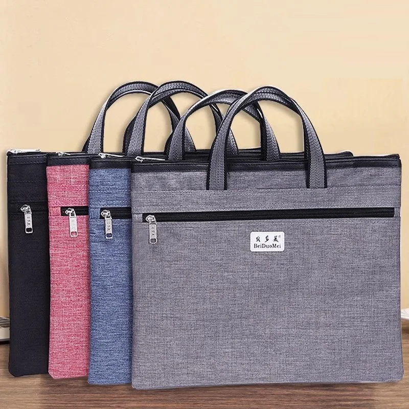 Large capacity A4 canvas file bag, waterproof multi-layer men's office bag, customized conference briefcase file bag, census