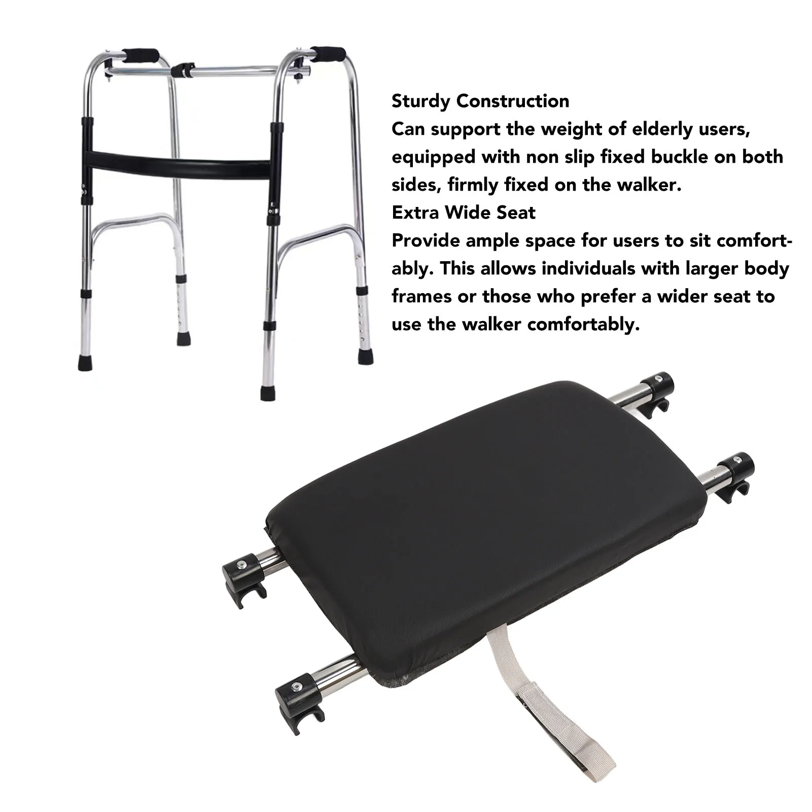 Folding Walker Attachable Seat Extra Wide Easy To Use Firm Fixing Sturdy Simple Installation Walker Rest Seat for Senior