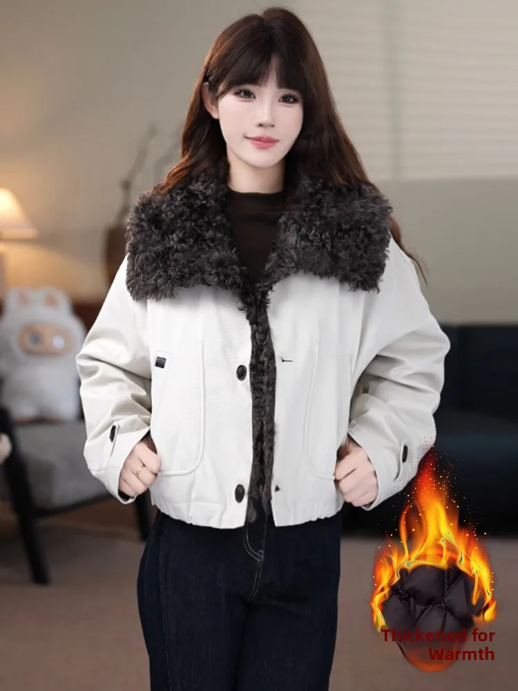 Thiened Fce 여성용 오트 코트 따뜻한 겨울 신상 디자인 칼라 작은 면 재킷 심플 슬림 롱 슬리브 페어핏