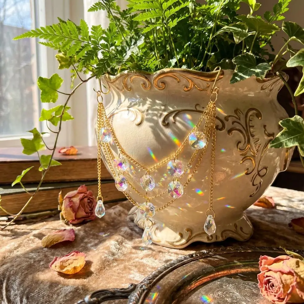 Handmade Crystal Suncatcher Pot Accessory Decorative Plant Pot Pendant Plant Decoration Hanging Decoration Hanging Drop Bead