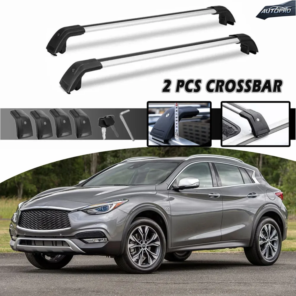 2PCS Cross Bar Ajustable Roof Rail Rack Lockable Cargo Bars Silver and Black Fits For INFINITI QX30 2017-2019