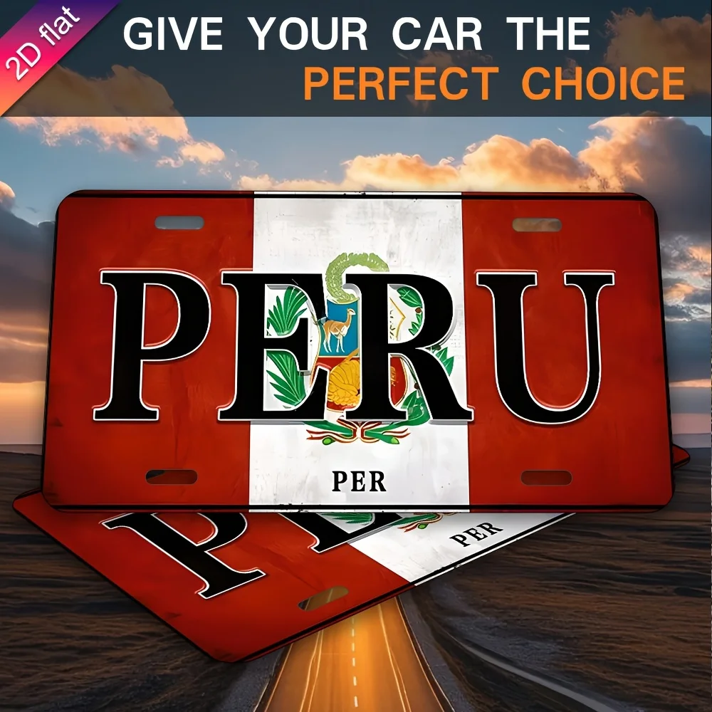 HD Tin Sign, Vintage Peru National Flag License Plate Metal Wall Art, Retro Peruvian Emblem Decor for Bar Man Cave, South Americ