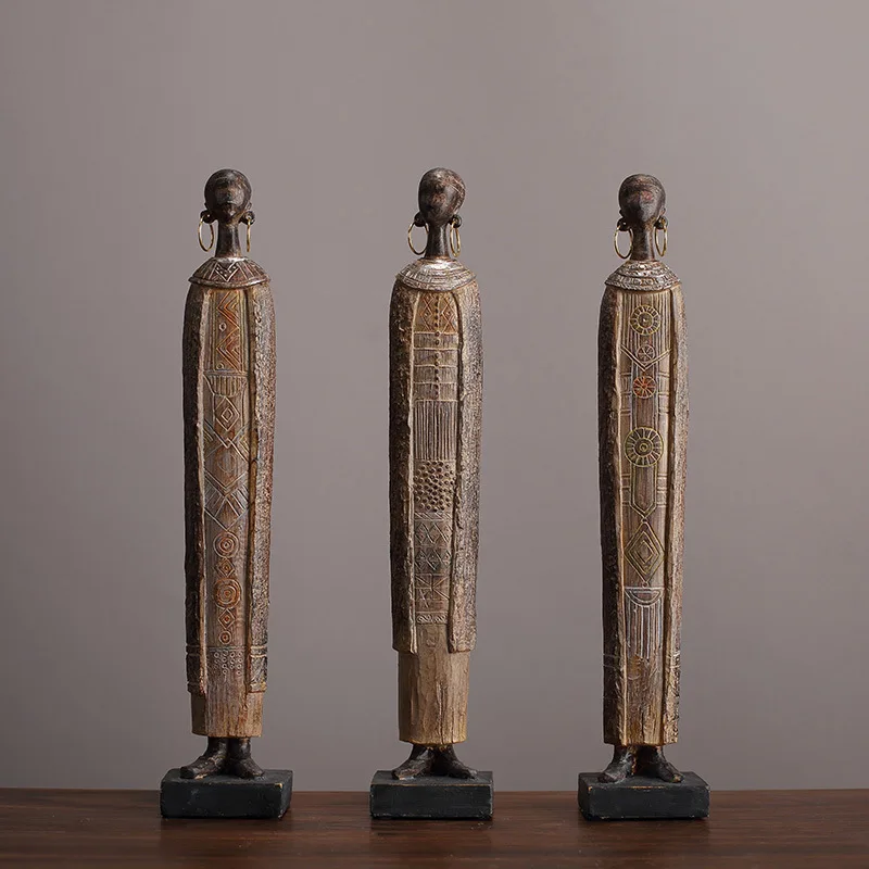 African Statue Sculpture Resin Figurines Women Girl Table Centerpieces Tribal Lady For Cabinet Living Room Bedroom Decors Hotel