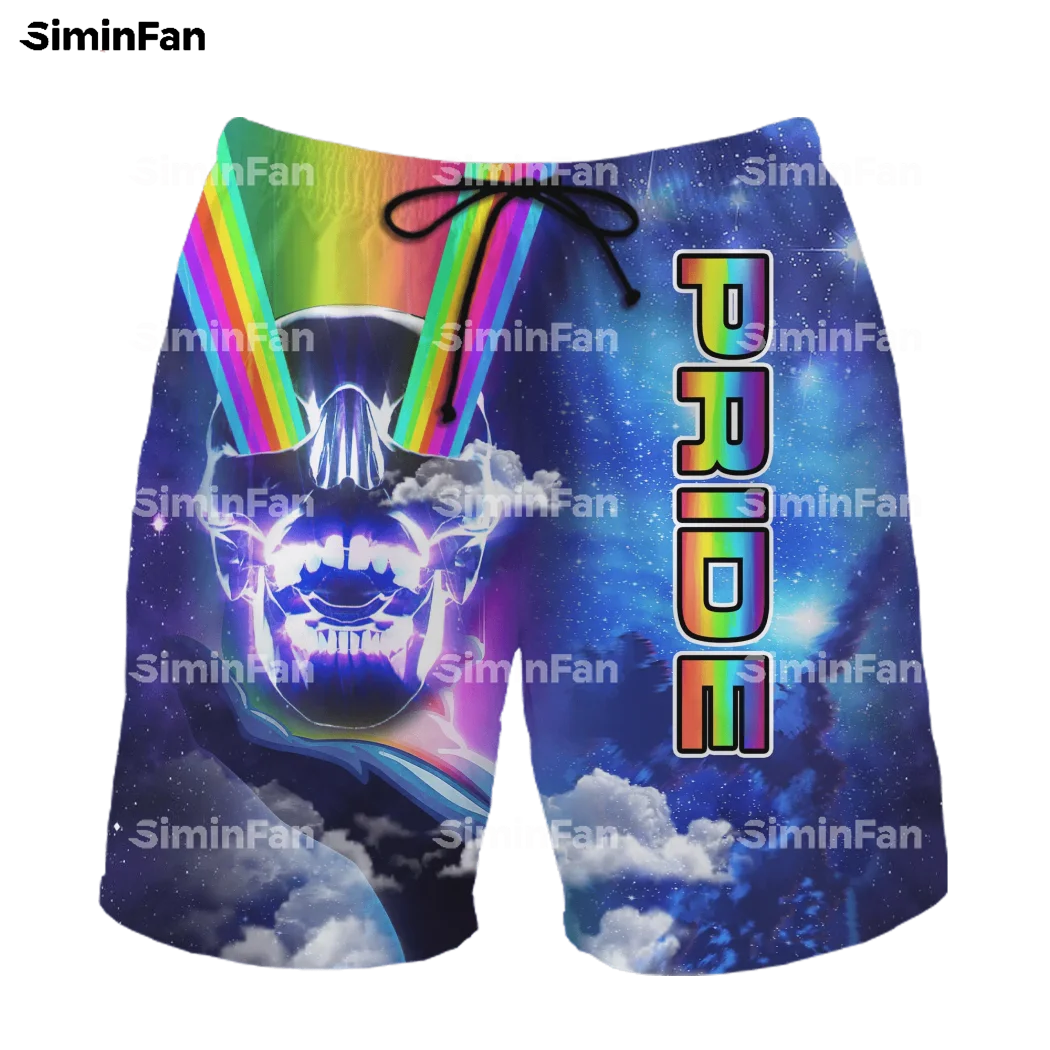 LGBT Pride Skull Rainbow 3D Printed Men Hawaiian Board Shorts Male Summer Trouser Casual Beach Pant Unisex Harajuku Streetwear 1