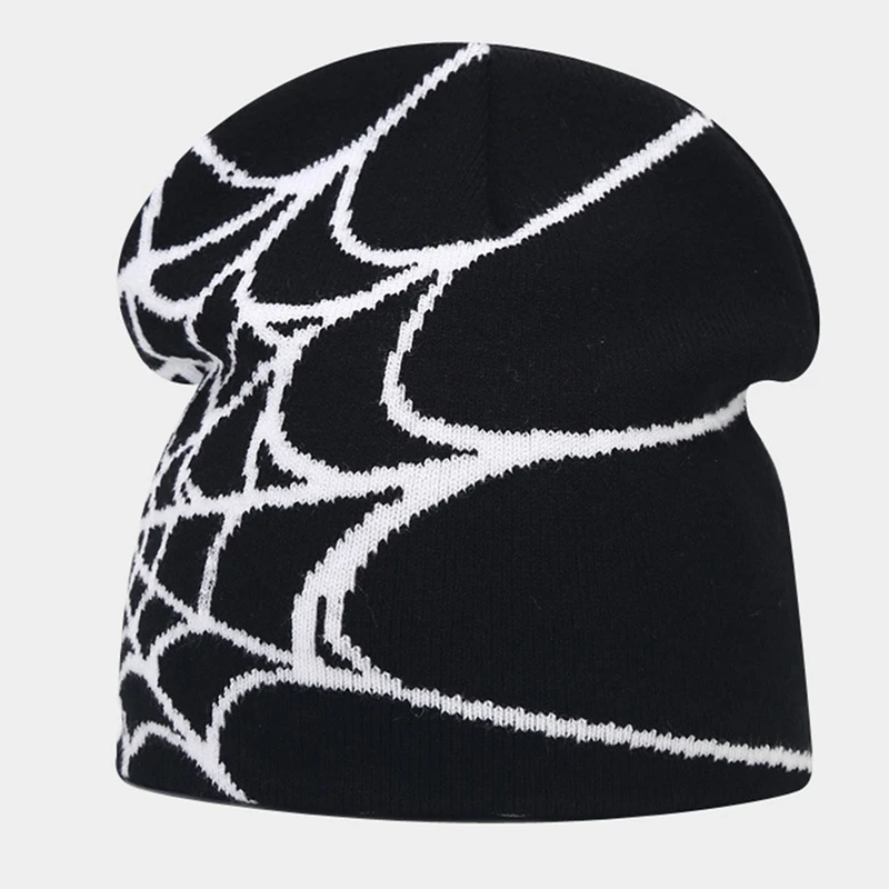 Winter Warm Knitted Hat Women Men's Halloween Jacquard Hip Hop Winter Unisex Goth Spider Web Beanie Hip-hop Street Cap