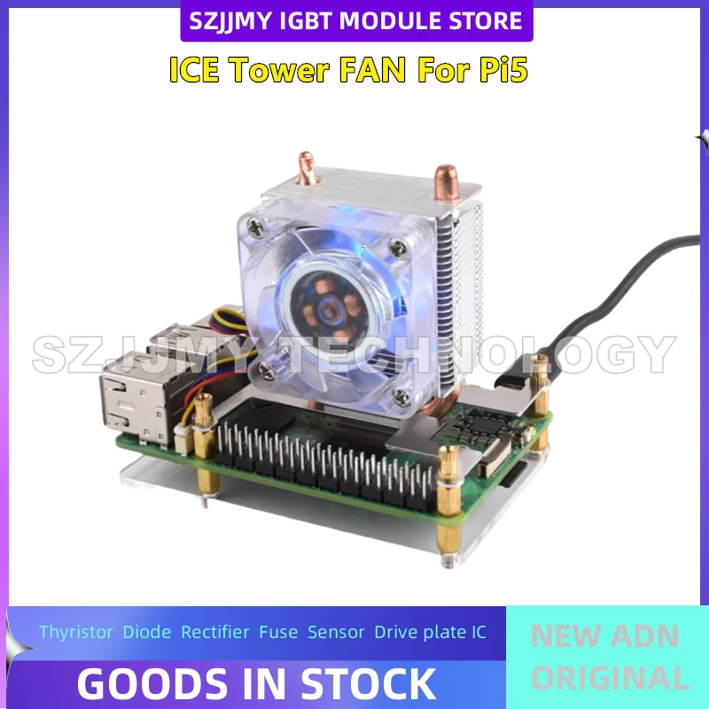 Raspberry Pi 5 CPU Ice Tower Cooling Fan Fin Heat Sink RGB LED Strong Glitter Fan Low Noise   NEW ORIGINAL IN STOCK