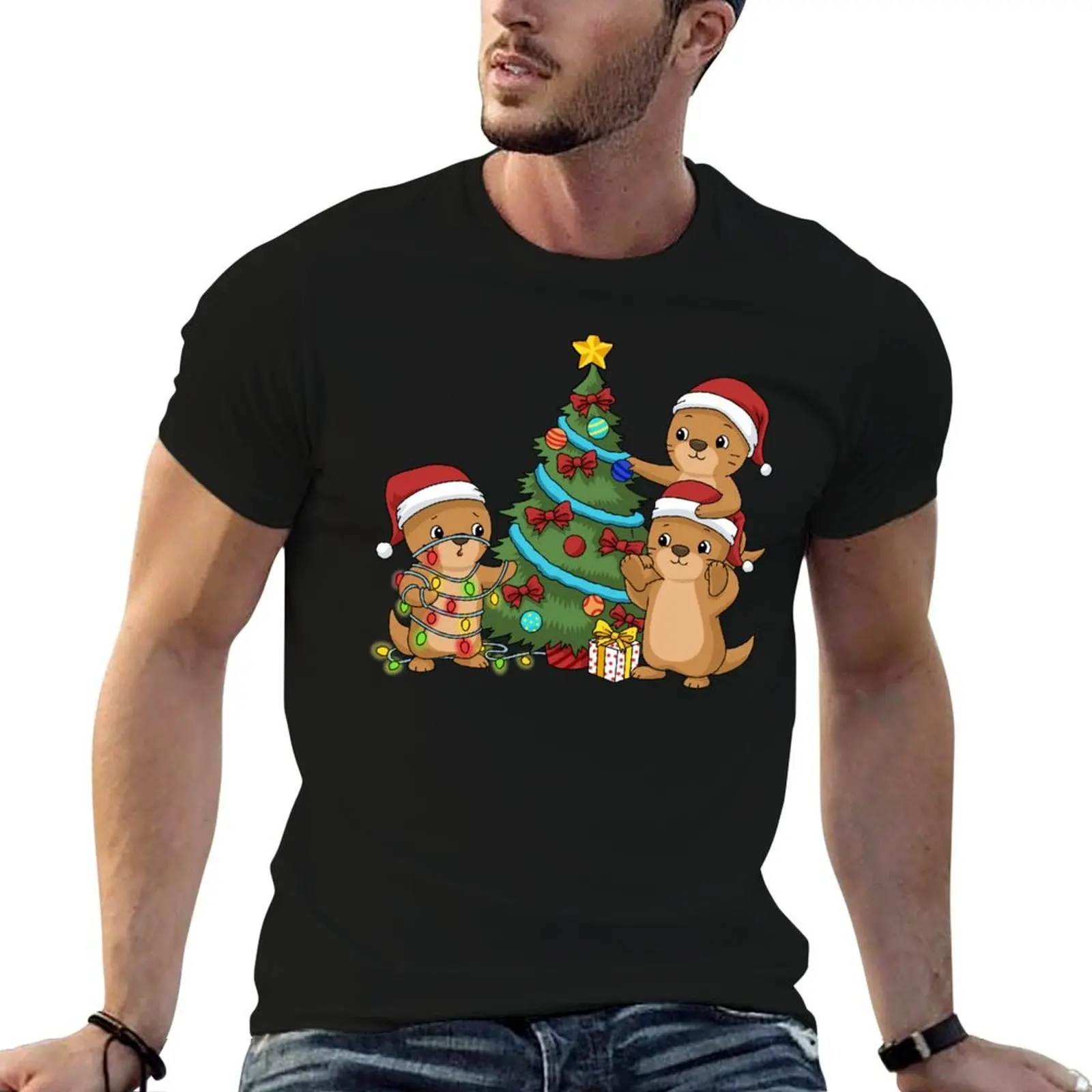 

Christmas Tree Otter Kids Christmas Gifts Sea Otter T-Shirt t shirts for man pack white man t shirt summer T-Shirt