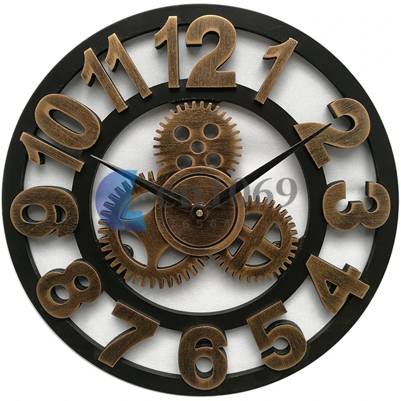 Personality Industrial Gear Wall Clock Rustic Analog European Roman Numerals Creative Wall Clock Original Vintage LOFT Art Decor