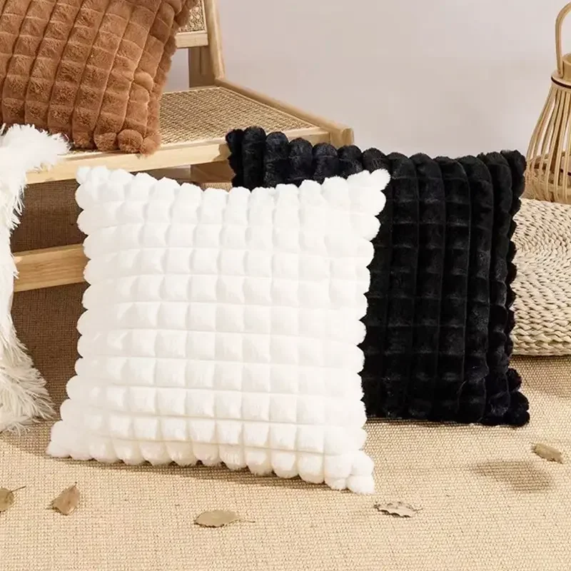

1PCS Imitation Rabbit Plush Throw Pillow Case Living Room Sofa ThrowPillow Cushion Office Solid Color Waist Pillow Bedroom
