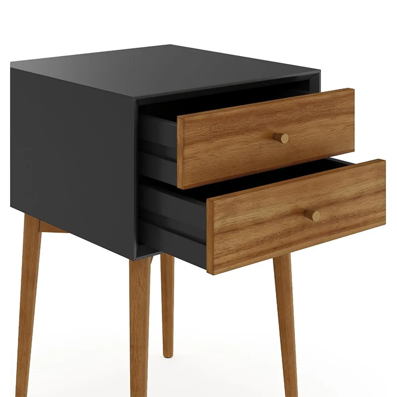 Oak vintage bedside table, double drawer pull, American furniture