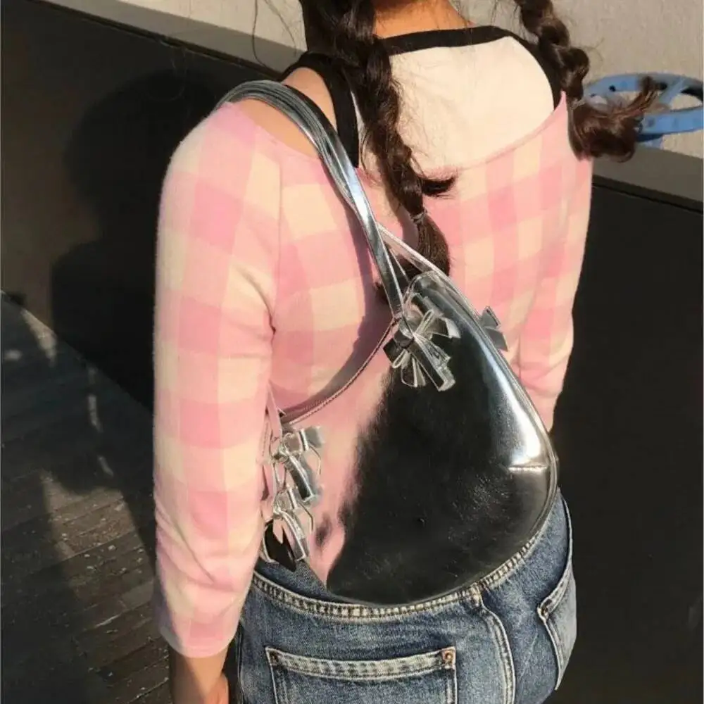 Bloom Sweet Cute Pink Handbag Women New Haruku Bow Chic Y2k Bags Purse Ladies Fairycore Aesthetic Underarm Bag Bolso Mujer