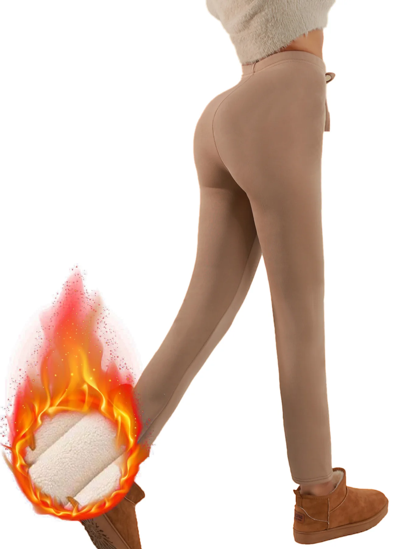 Women's Winter Slimming Butt-Lifting Thermal Fleece-Lined Thickened Ankle-Length Pants with Elastic Waistband And Drawstring