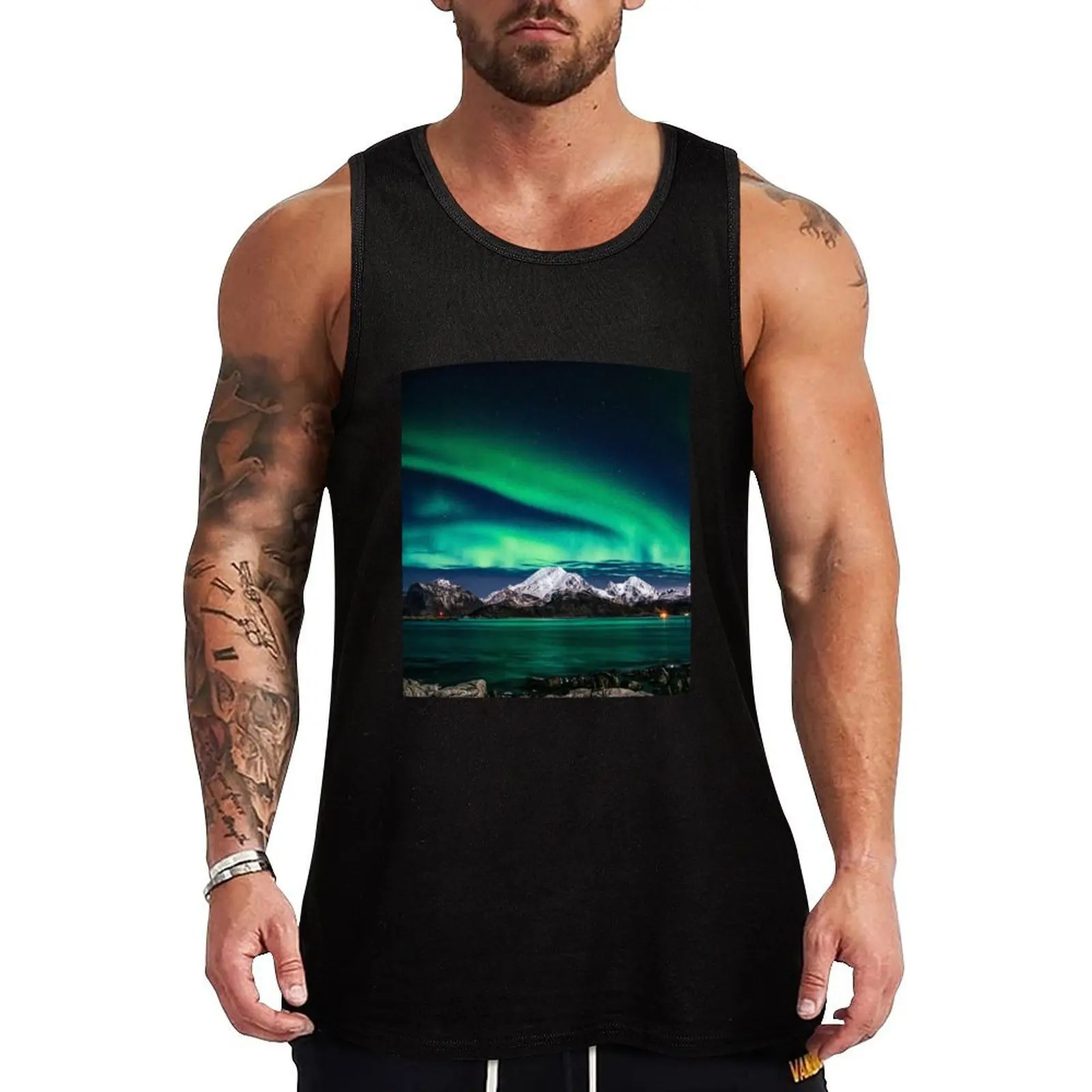 

Mountain Northern Lights Tank Top gym clothing sleeveless vest men T-shirts men Vest for boy