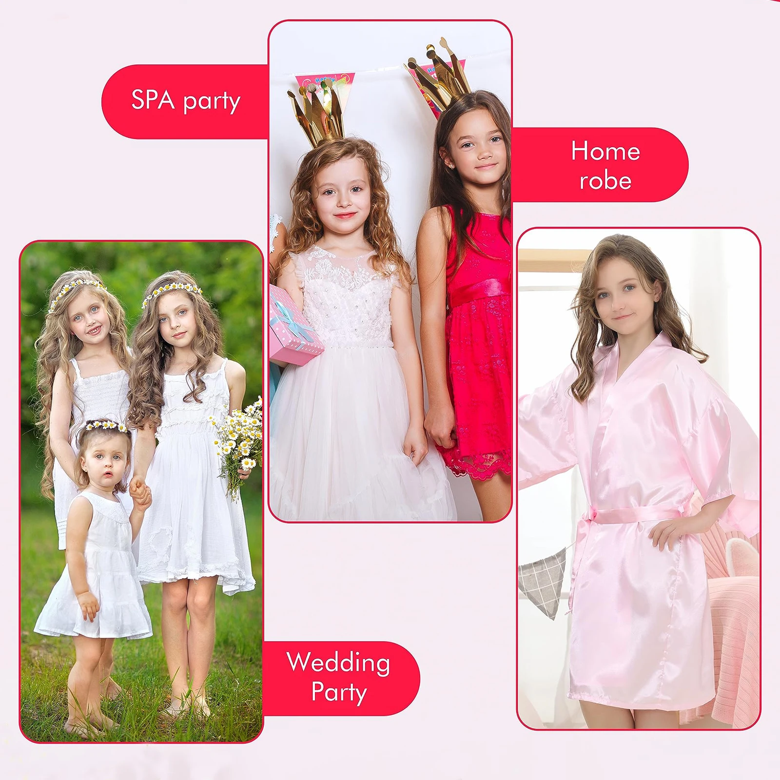 6-12Pcs Spa Girls Party Birthday Squad Robes Girl Kimono Spa Robe Pajama Party Favors Soft Satin Bathrobe for Kid Birthday Decor