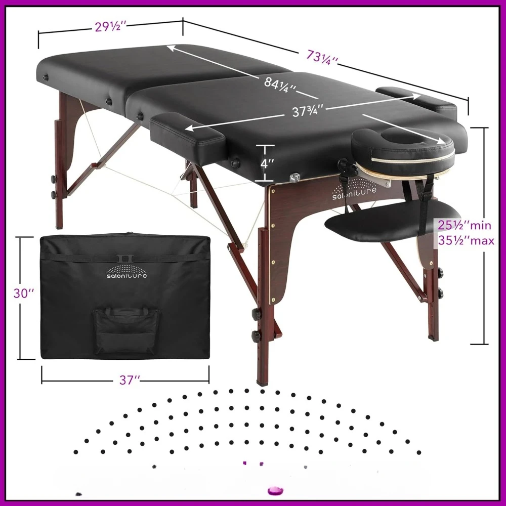 Massage bed.Professional Portable Lightweight Bi-Fold Memory Foam Massage Table with Reiki Panels -Includes Headrest,Face Cradle