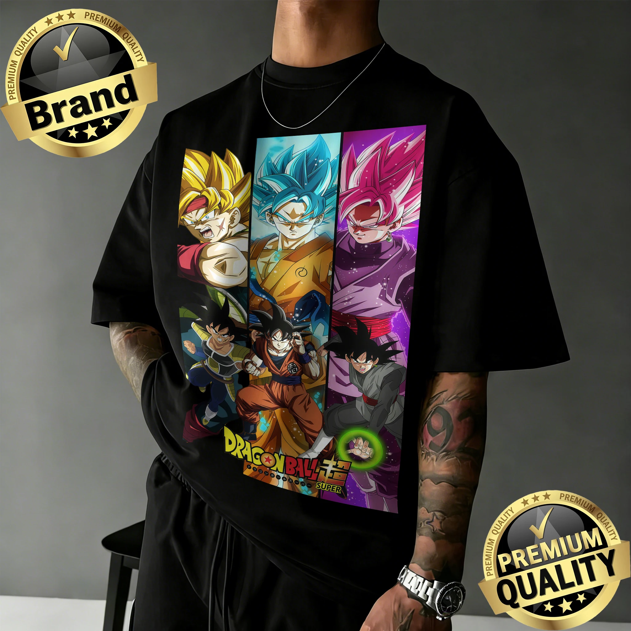 2026 Neuerscheinung Dragon Ball Super Baumwoll-T-Shirt Unisex Oversize Vintage Goku Drei Formen Farbblock Grafik Fit Anime Oberteil