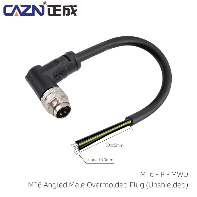 Waterproof IP67 M16 Overmolded Unshielded Plug Male Female Straight&angled with PVC Cable Wire IP65 Sensor Connector Plug