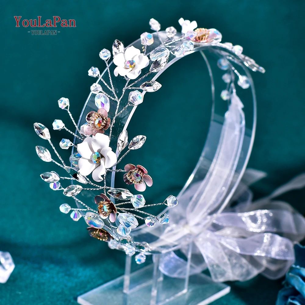 YouLaPan Bride Flower Headwear Shining Wedding Rhinestone Headband Elegant Banquet Party Crystal Headpiece Women Hair Band HP862
