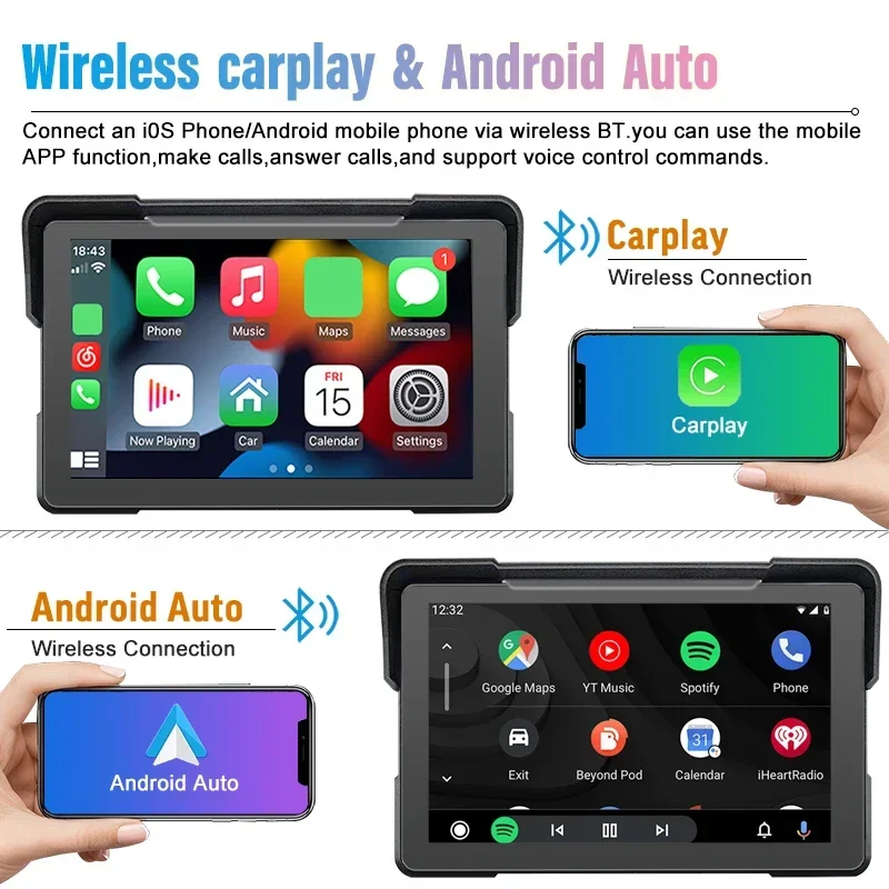 Universal 7 inch Wireless Motorbike CarPlay Bike Bus CarPlay Navigation Android auto Motorcycle  Wifi BT