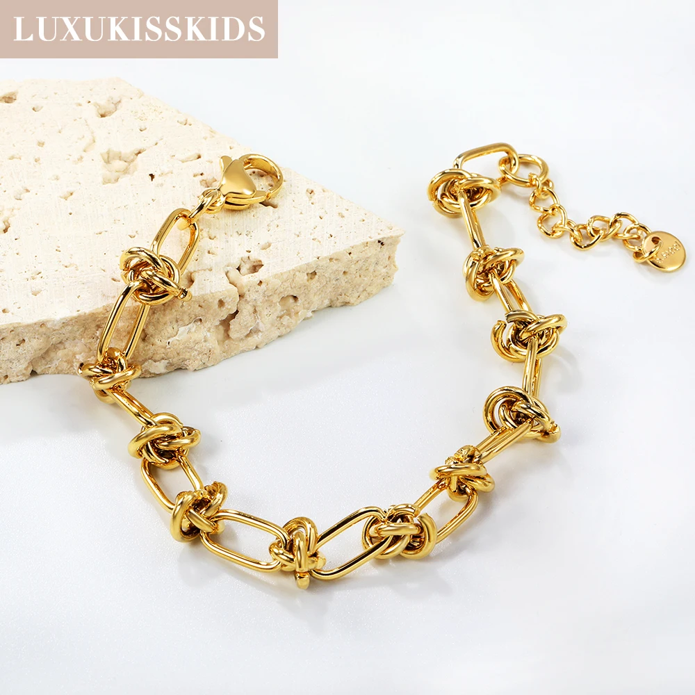 LUXUKISSKIDS Man Bracelets Accessories Stainless Steel Chunky Link Chains Gold Plated Bracelet Minimalist Gifts for Woman/Girls