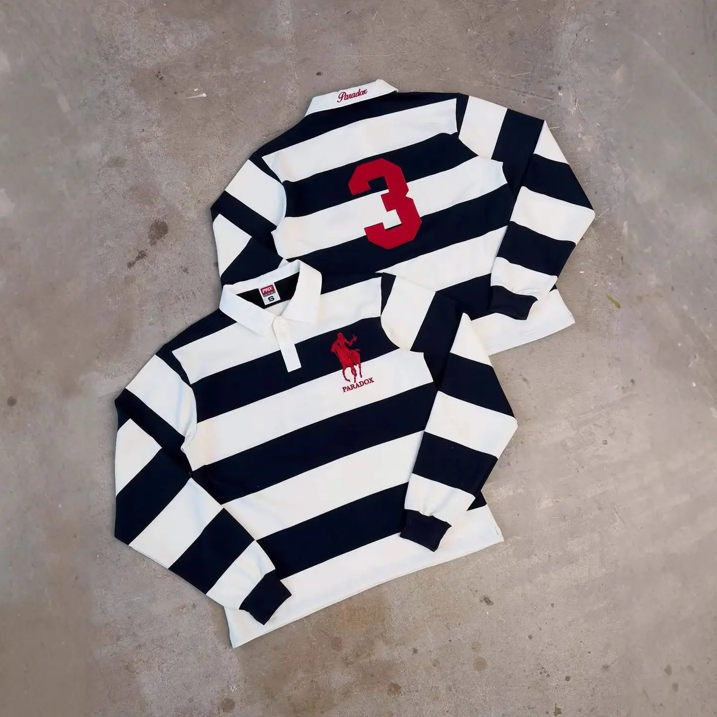 American Street Style Long-Sleeved POLO Shirt, Striped Color Matching Retro, Embroidered Pattern Design, Autumn Fashion T-Shirt.