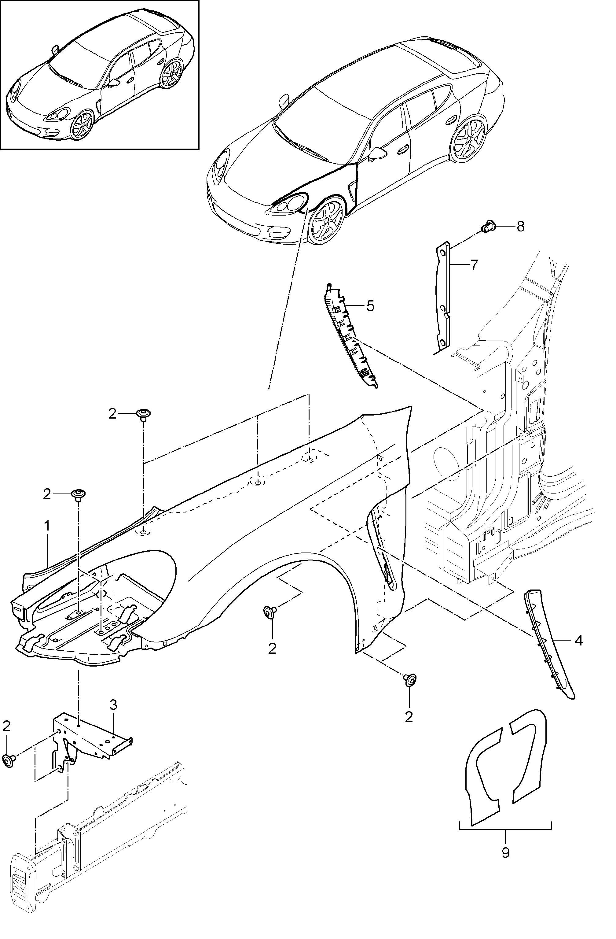 FÜR Porsche 970 Kotflügel vorne rechts 2010 2011, gebrauchter Original-Panamera-Kotflügel