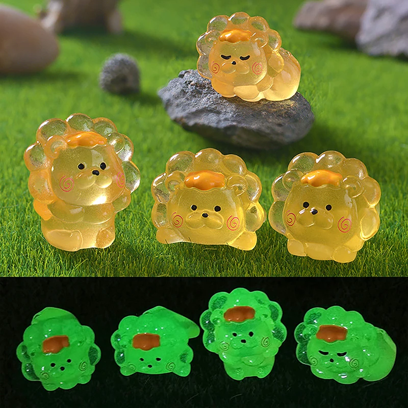 1Pc Luminous Resin Mini Lions Colorful Micro Landscape Lion Fairy Garden DIY Miniatures Glow In The Dark Aquarium Decor