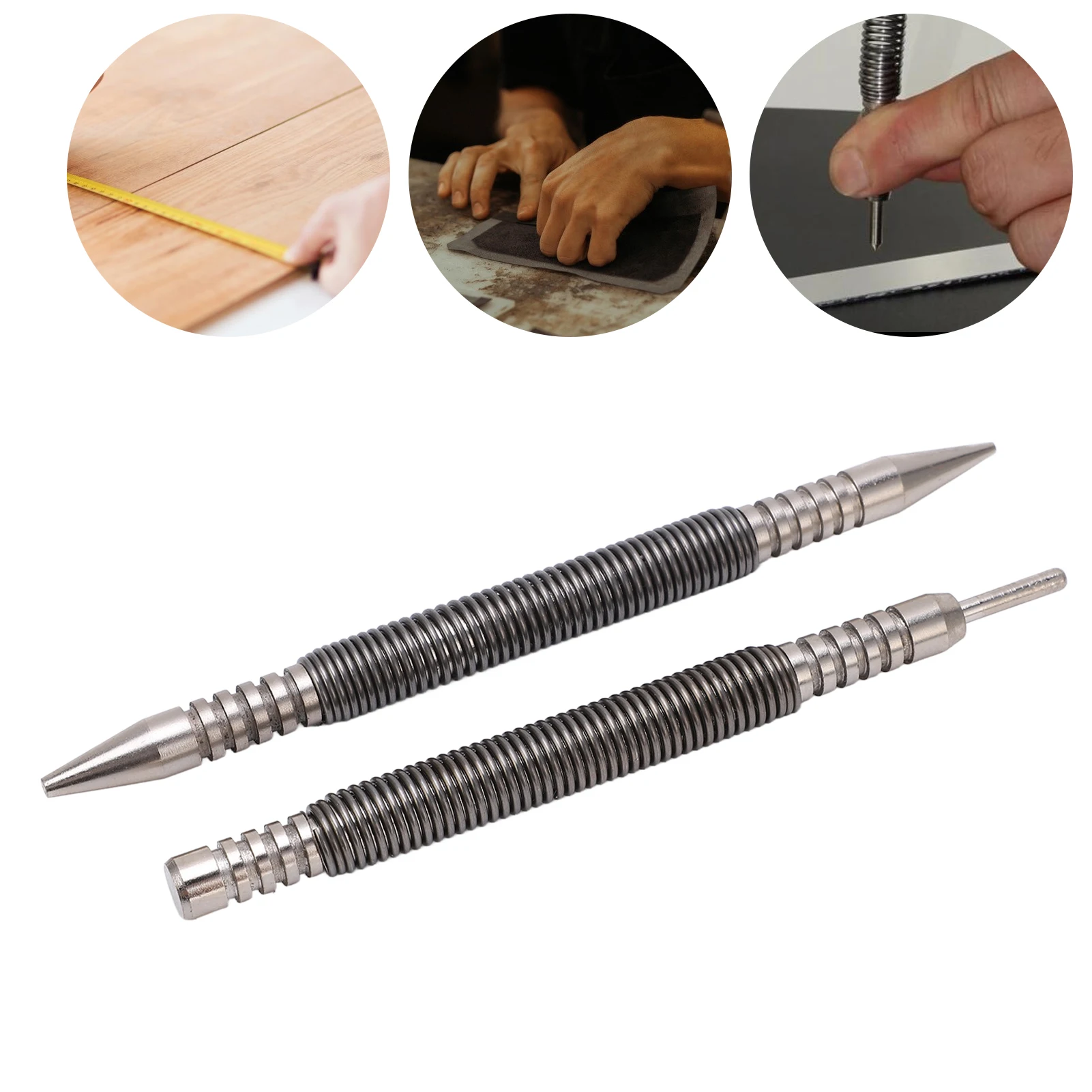 2pcs Hinge Pin Punch Set Spring Loaded Design Carbon Steel Material 3500PSI Impact Dual Head Nail Setter Pin Set