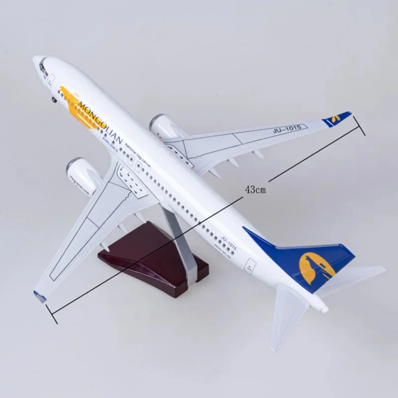 47cm Diecast Airplane B737 Mongolian Airways Resin 1/85 Scale Aircraft Model Kit With Light And Wheel Adults Fun Room Decoration
