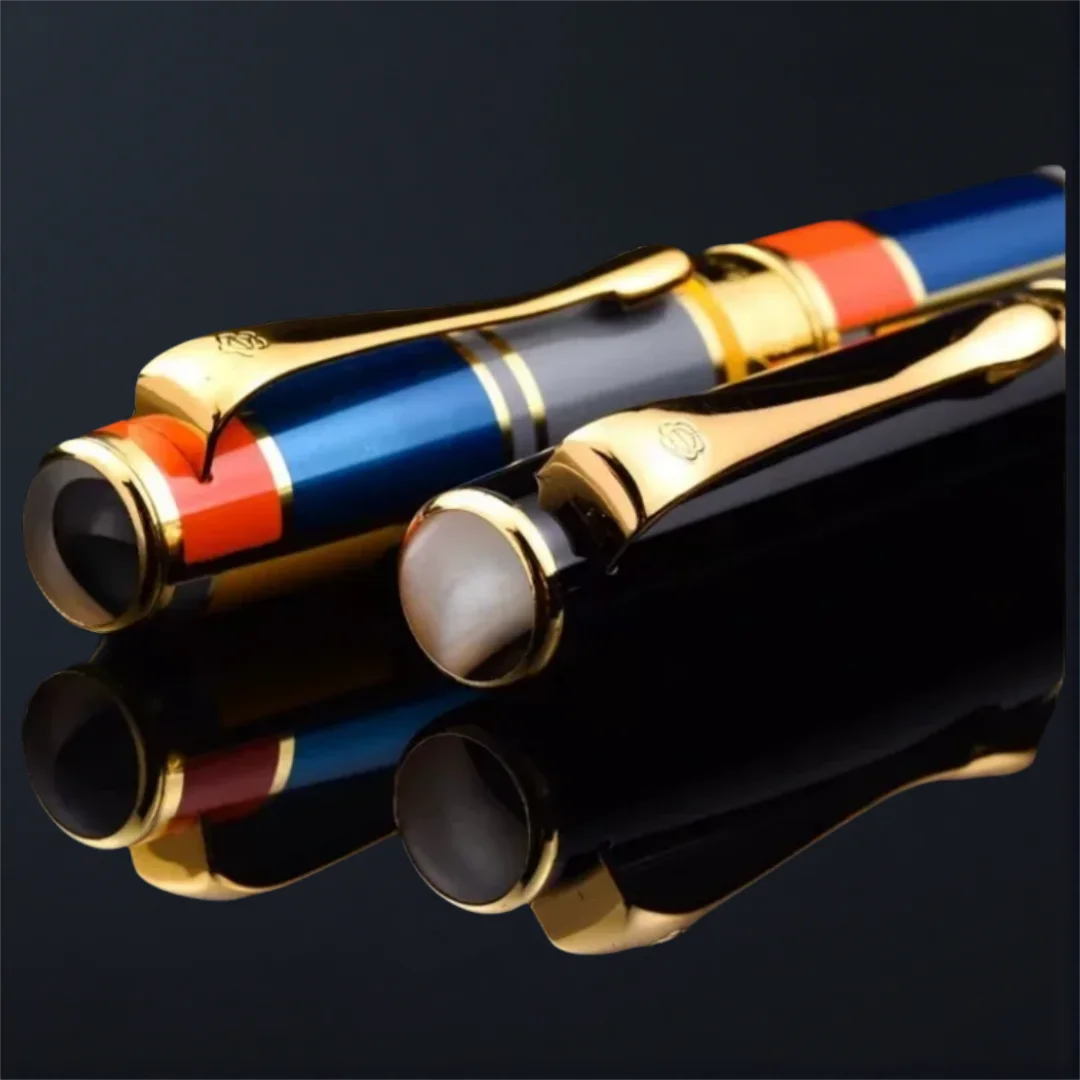 Hero 767 Art Series Red Blue Yellow Colorful Squares Medium Nib Fountain Pen Gold Trim Office School Home Writing Gift Pen