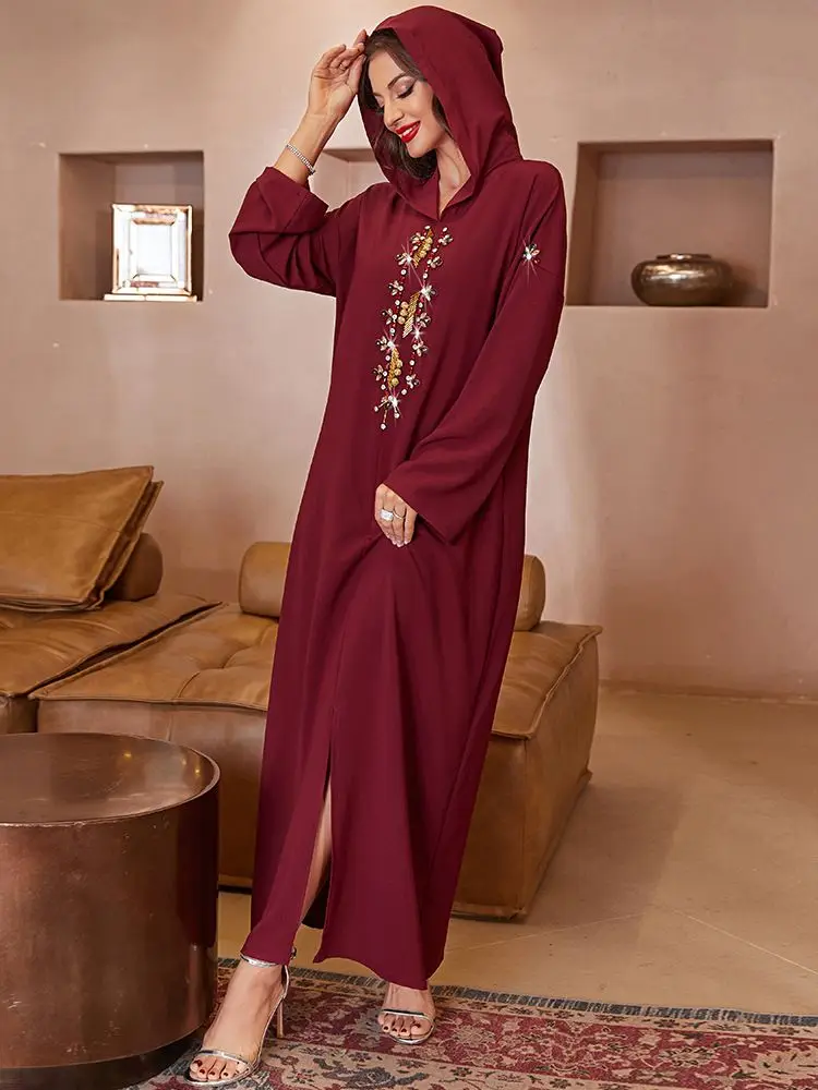 Muslim Dress Ramadan Party Eid Mubarak Red Dubai Abaya Turkey Islam Arabic Long Evening Kaftans Women Prayer Longue Musulmane