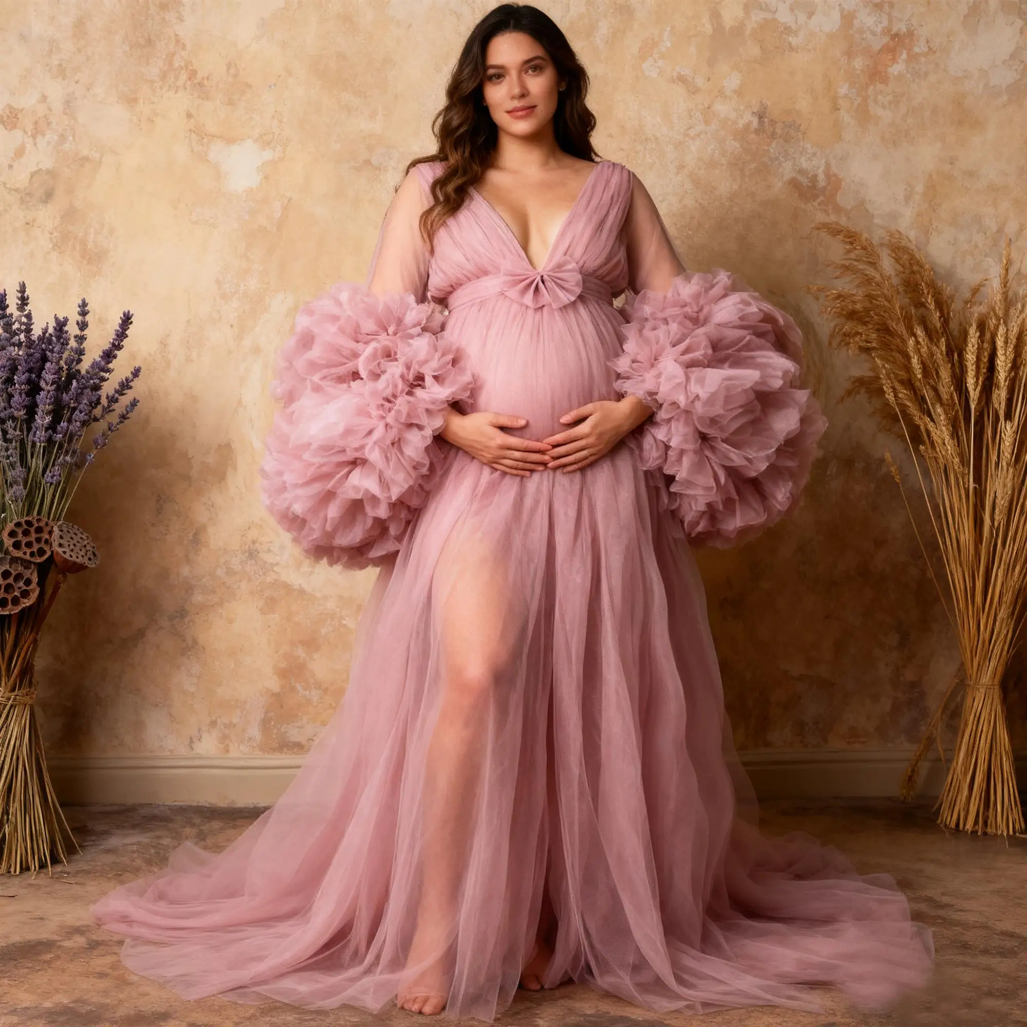 

Тюлевое платье для беременных Don & Judy для фотографии, элегантное платье с милыми цветочными рукавами для беременных