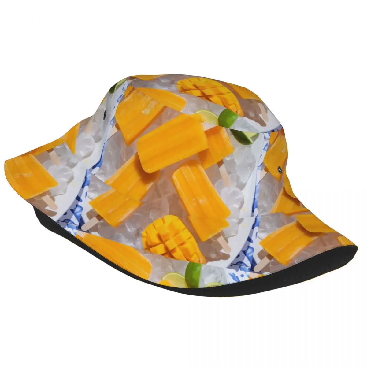 Mango Popsicles Bucket Hat For Unisex Cartoon Desgin Fisherman Hats Funny Fishing Caps Foldable Streetwear Pattern Sun Hats