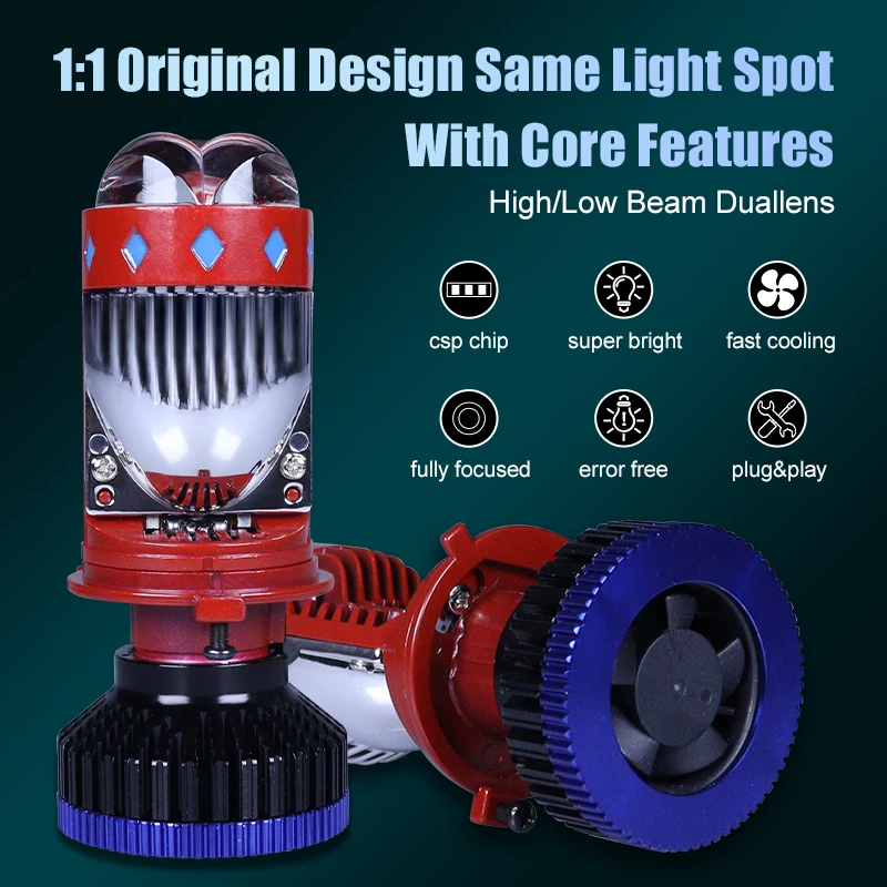 CAMOTO H4 LED Projector Mini Lens Auto H4 LED Headlight Bulbs Kit Conversion High Beam Low Beam 140W Turbo Fan Car Light Lamp