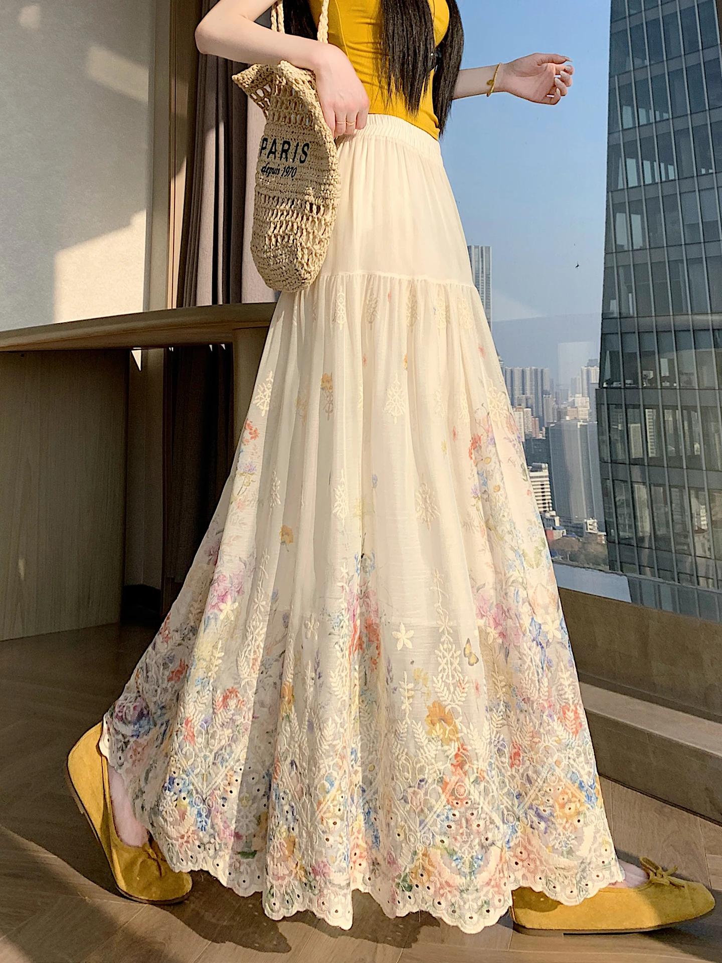 

Летняя женская юбка А-силуэта с кружевными вставками и драпировкой в корейском стиле, уникальная, красивая, многоярусная, для повседневной носки