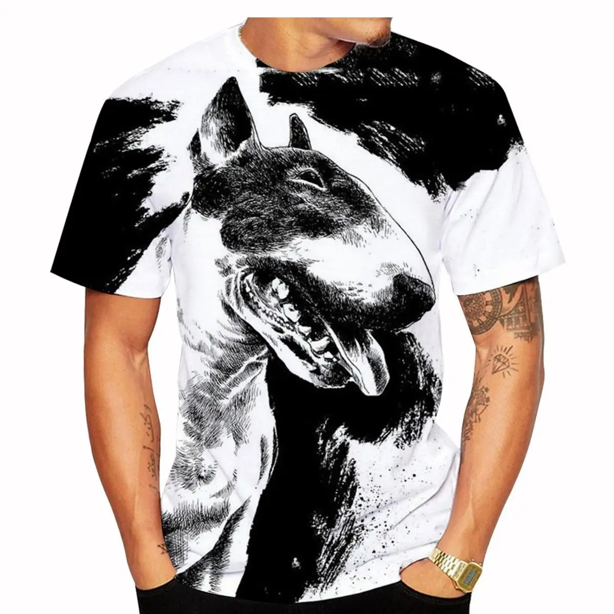 Bull Terrier 3D Print Unisex T-Shirt, Summer Casual Short Sleeve Street Style Pet Dog Style Lightweight and Breathable Top