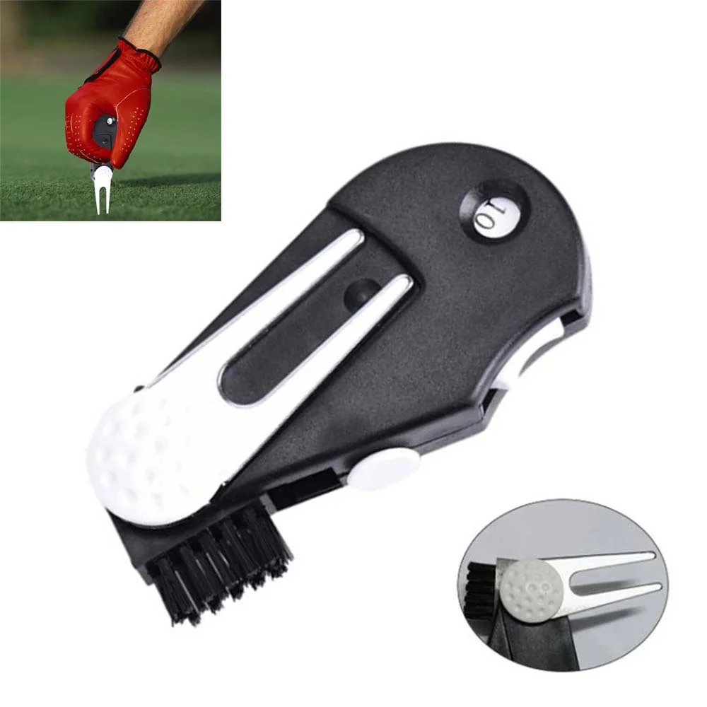 New 5 In 1 Foldable Golf Divot Repair Tool with Brush Green Fork Score Counter Golf Pitch Accessories