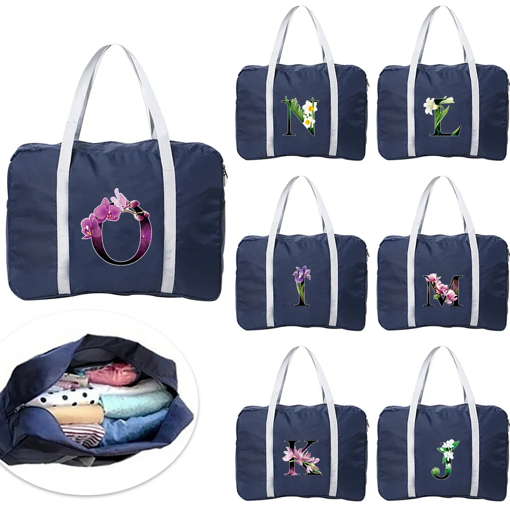 Portable Travel Bag Large Capacity Foldable Luggage Bags Fashion Handbag Flower Color Letter Print Travel Clothes Storage Bag